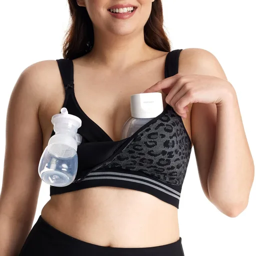 Momcozy 4-in-1 Hands Free Pumping Bra - Extra Large - Leopard Gray