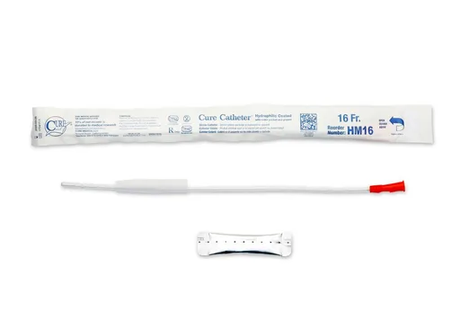 Cure Medical Hydrophilic Cure Catheter, 16” Male, Straight Tip, 16 FR