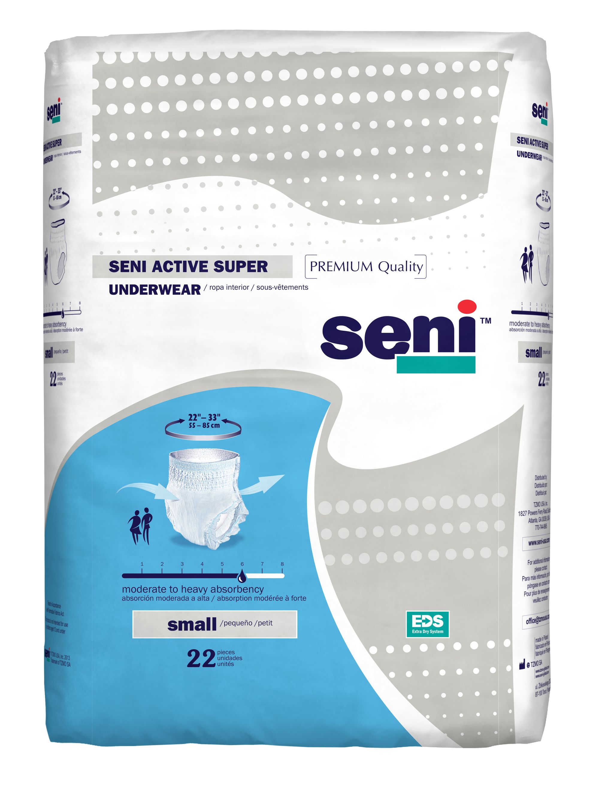 TZMO Seni Active Super Pull-On Underwear, Small - 22" - 33"