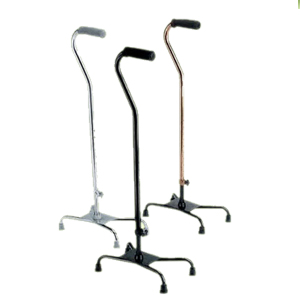 Medline Industries Guardian Aluminum Large Base Quad Cane, Chrome, 30" to 39" Height Adjustment, 8" x 12" Footprint, Cushion Handgrips