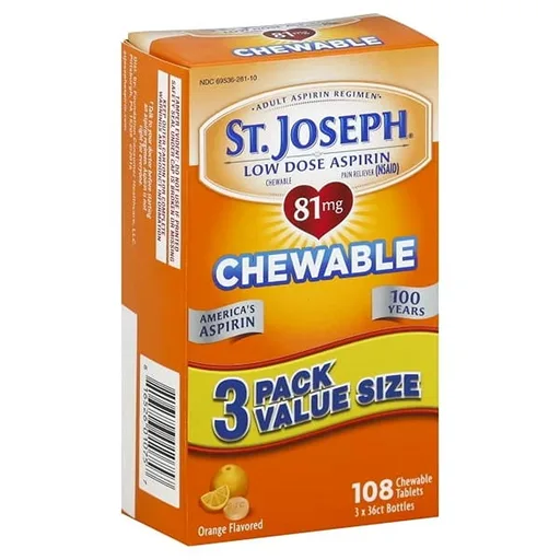 St. Joseph Low Dose Chewable Aspirin, 81 mg, Orange, 108 ct.