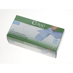 Medline Industries Curad Powder Free Nitrile Exam Gloves, Blue, Beaded Cuff, Latex Free, Large
