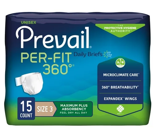 Prevail Per-Fit 360 Incontinence Briefs, Maximum Plus Absorbency, Size 3/ X-Large