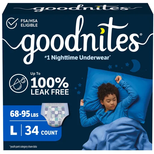 Goodnites Youth Pants for Boys, Large, Giga Pack