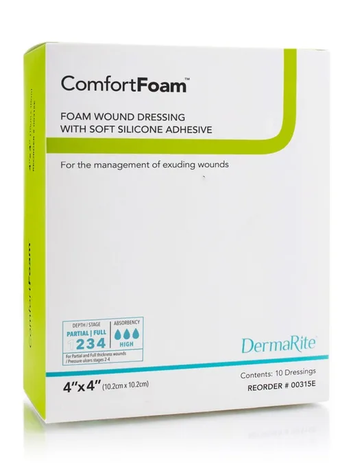 ComfortFoam Self-Adherent Soft Silicone Foam Dressing, Non-Border 4" x 4"