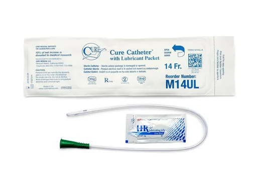 Cure Medical Pocket Catheter, Single, Male, 16” Straight Tip with Lubricant, 14 FR