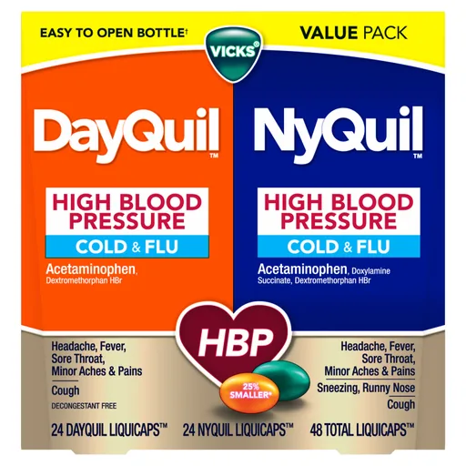 Vicks DayQuil & NyQuil High Blood Pressure Cold & Flu Relief Liquicaps, Combo Pack, 48 ct