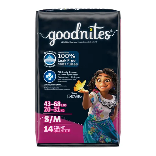GoodNites Bedtime Bedwetting Underwear for Girls, S-M, 14 Ct.