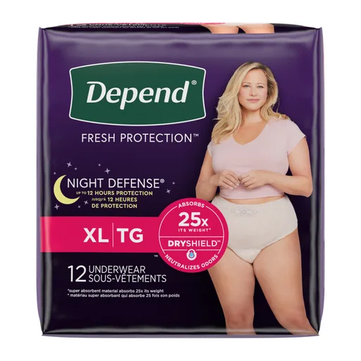 Depend Night Defense Overnight Underwear - Blush, X-Large, 12 Count