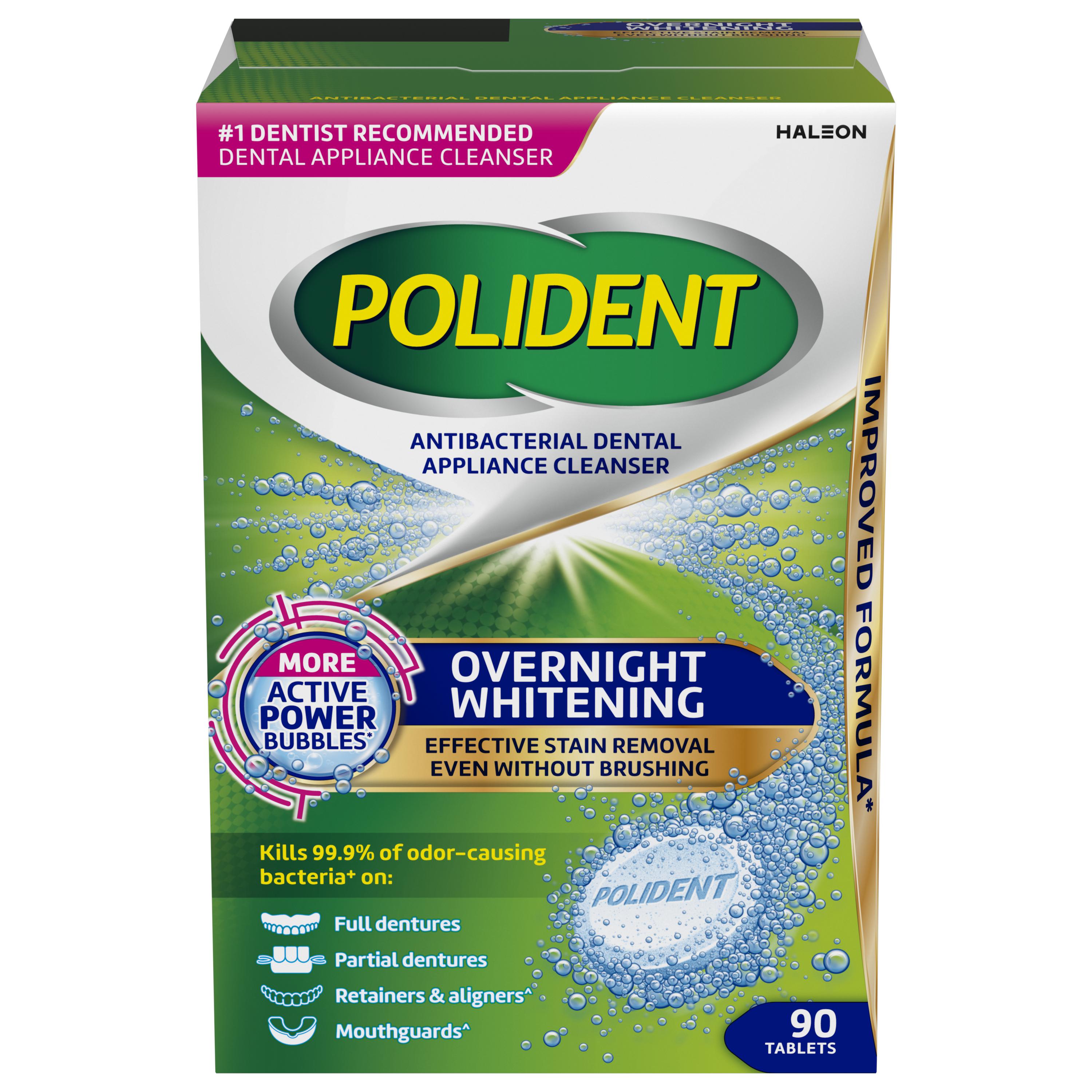 Polident Overnight Whitening Antibacterial Dental Appliance Cleanser Tablets, 90 Count - REPLACES GSK310158034490