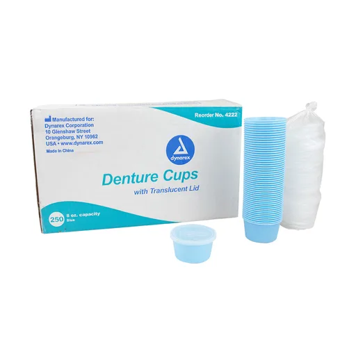 Dynarex Denture Cup w/ Lid, 8 oz, Blue