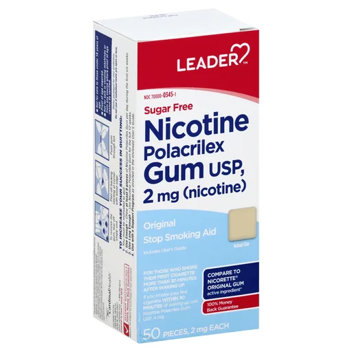 Leader Nicotine Gum, 2Mg, Sugar Free, Original, 50 ct