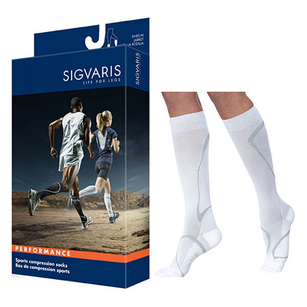 Sigvaris Performance Compression Socks, Calf-High, Closed Toe, 20 to 30 mmHg, Size LL, White
