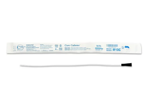 Cure Catheter Uncoated, Single, Male, 16” Coude Tip, 10 FR