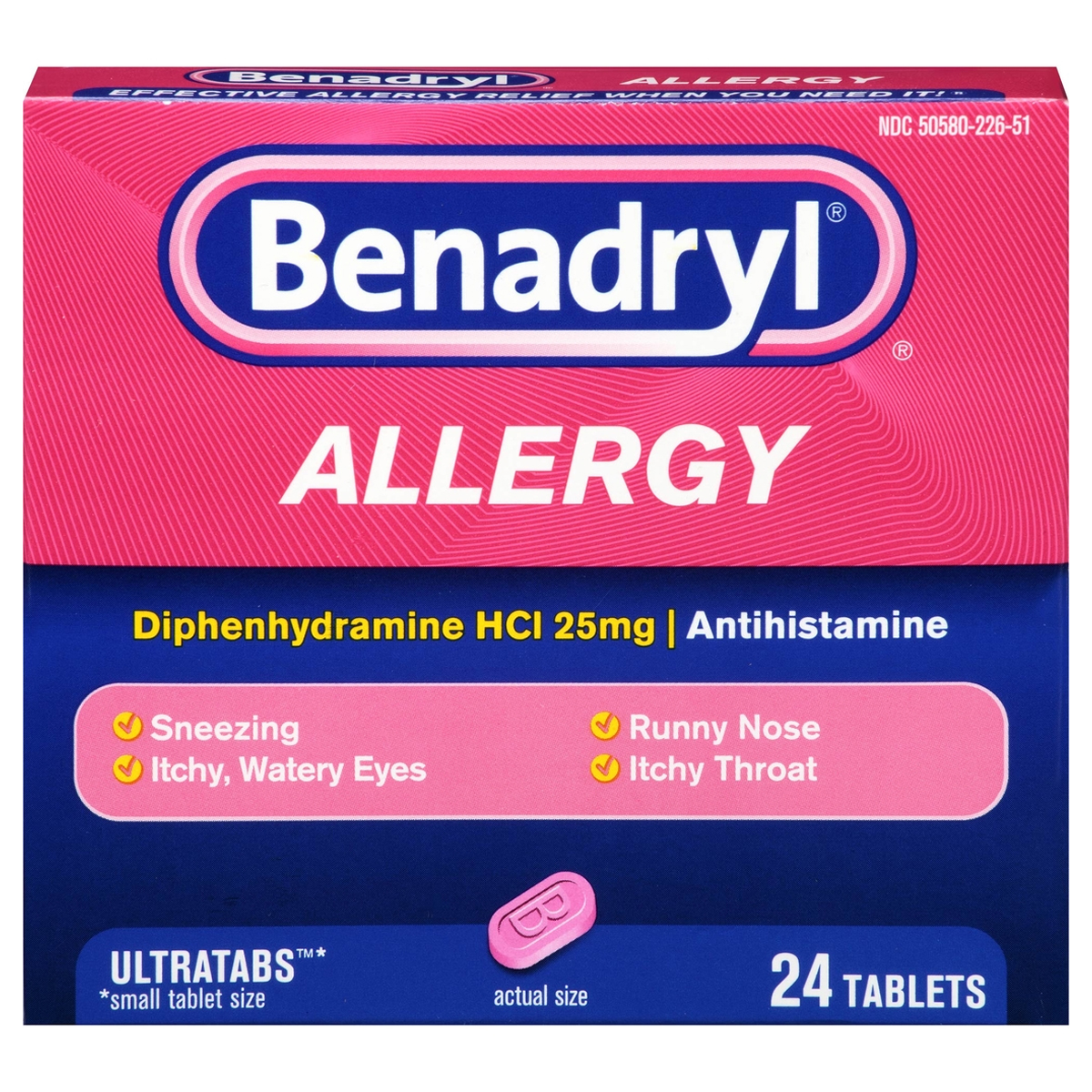 Johnson & Johnson Benadryl Ultratab Allergy Relief Antihistamine Drug, Tablet, 24 Count