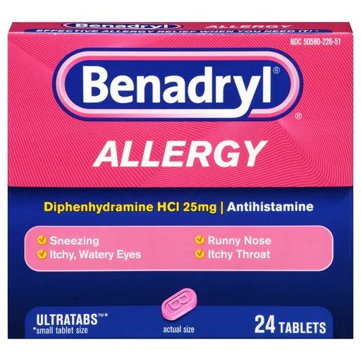 Johnson & Johnson Benadryl Ultratab Allergy Relief Antihistamine Drug, Tablet, 24 Count