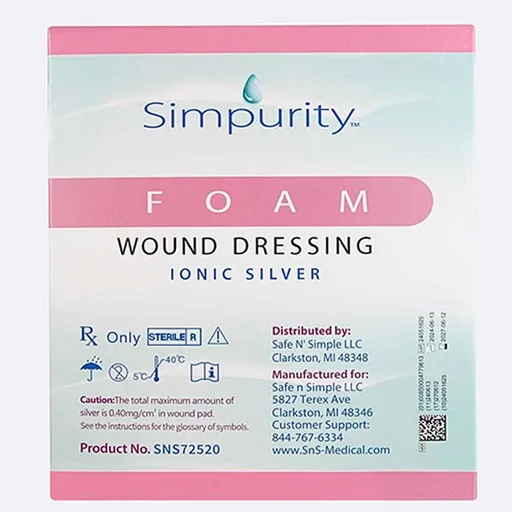 Simpurity Foam Dressing, No Border, AG/Silver, 4" x 6"