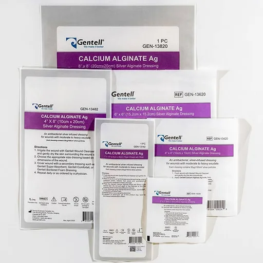 Gentell Calcium Alginate Ag Dressing, 4" x 8"