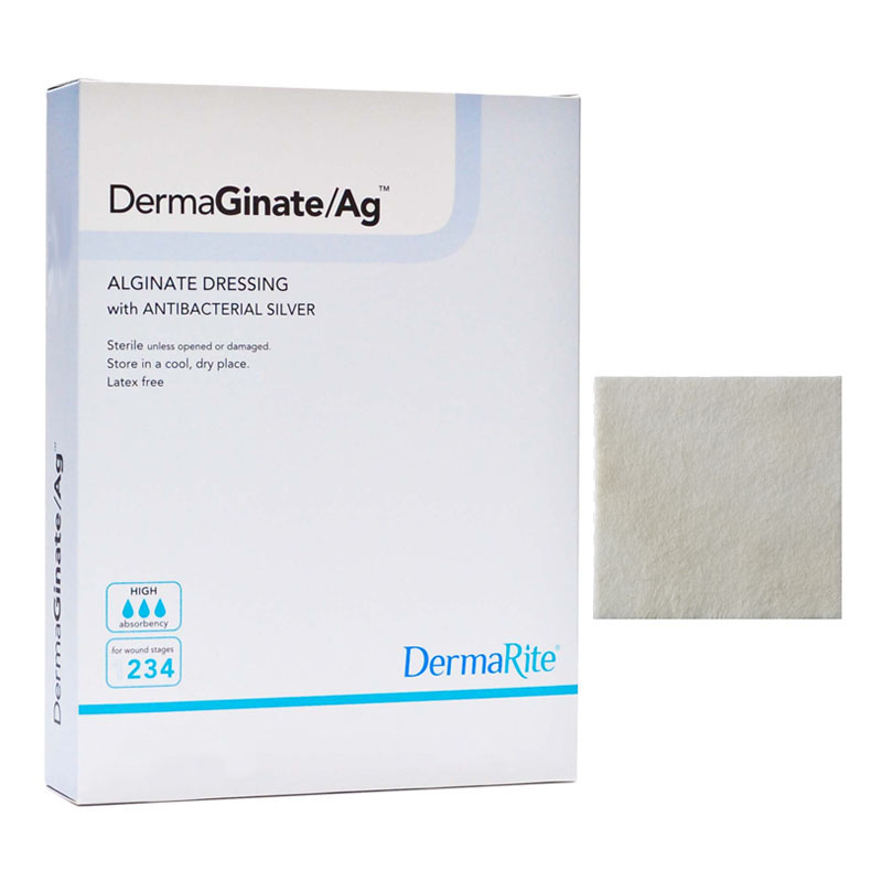 Dermarite DermaGinate Ag Alginate Wound Dressing, with Antibacterial Silver, 4" x 5"