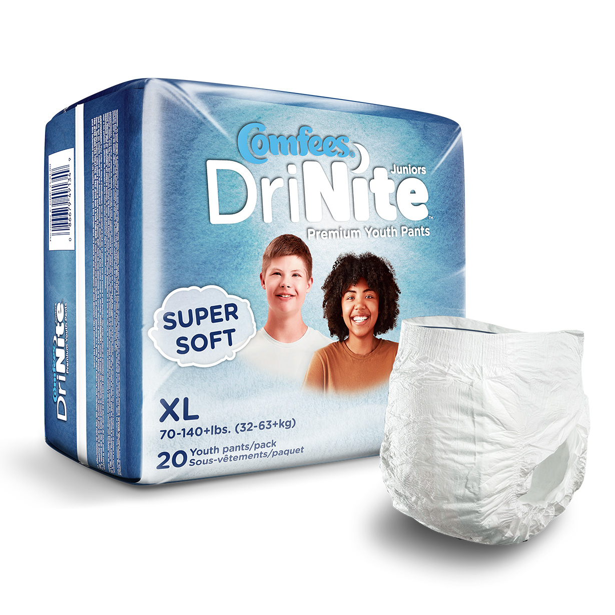 Comfees DriNite Youth Pants, X-Large, 70 - 140+ lbs, 20 ct