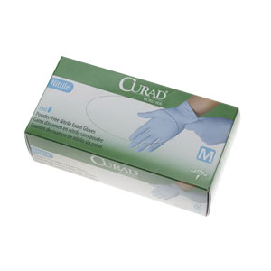 Medline Industries Curad Powder-free Nitrile Exam Gloves, Blue, Beaded Cuff, Latex-free, Medium