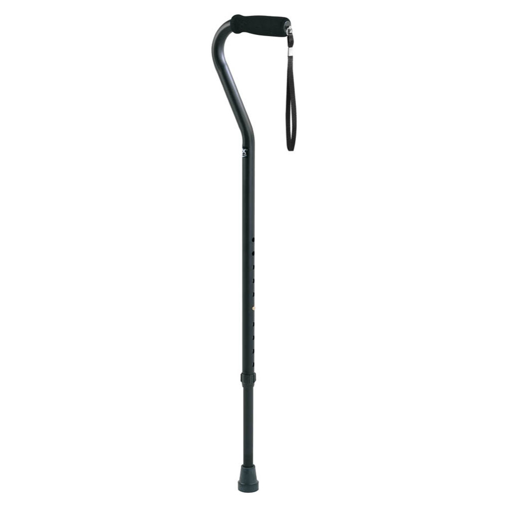 Carex Offset Walking Cane, 250 lb Capacity, 6.5" x 29" to 38" 1.5" OD, Black