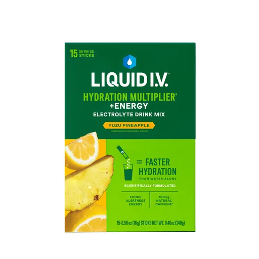 Liquid IV Electrolyte Drink Mix + Energy, Yuzu Pineapple, 15 ct