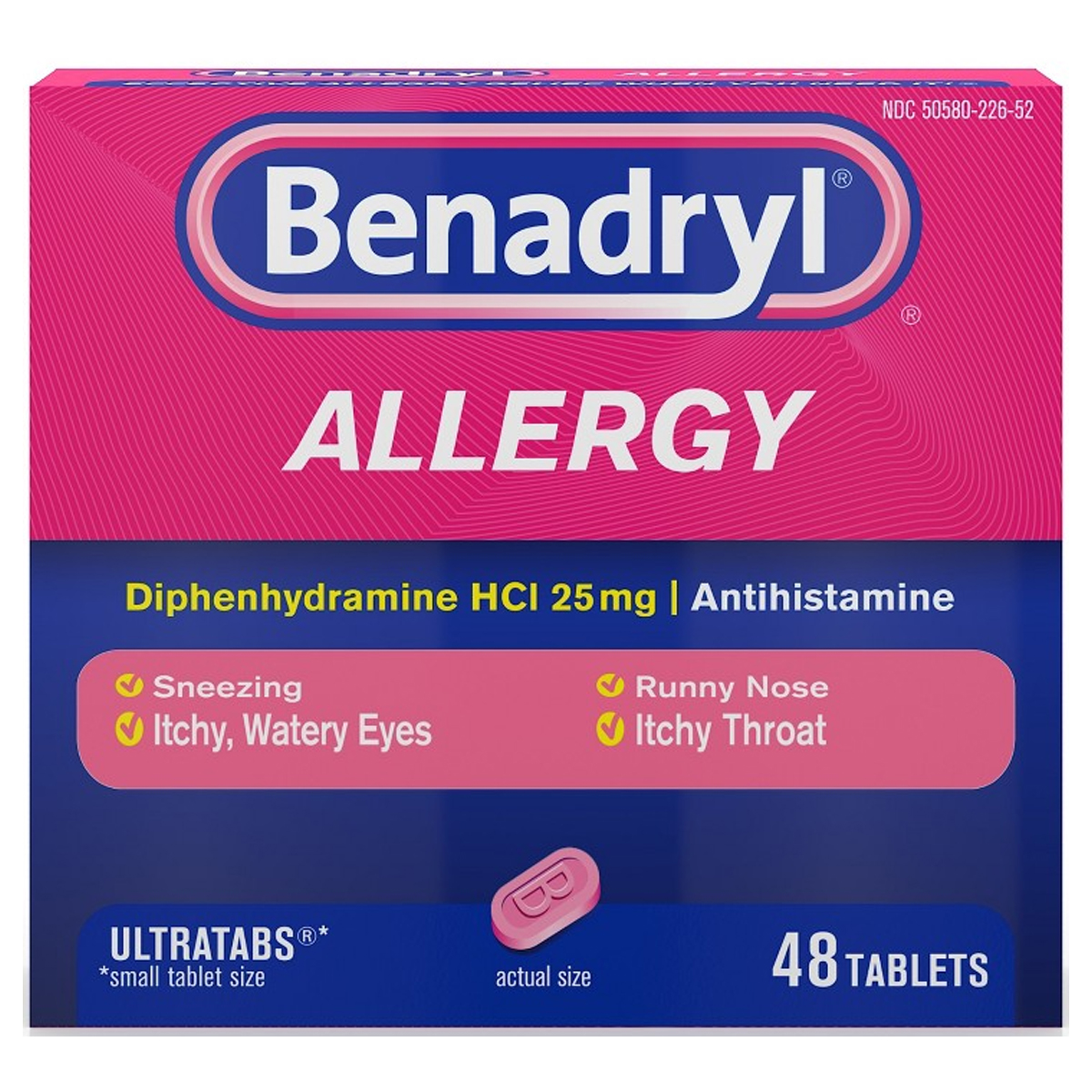 Johnson & Johnson Benadryl Ultratab Allergy Relief Antihistamine Drug, Tablet, 48 Count