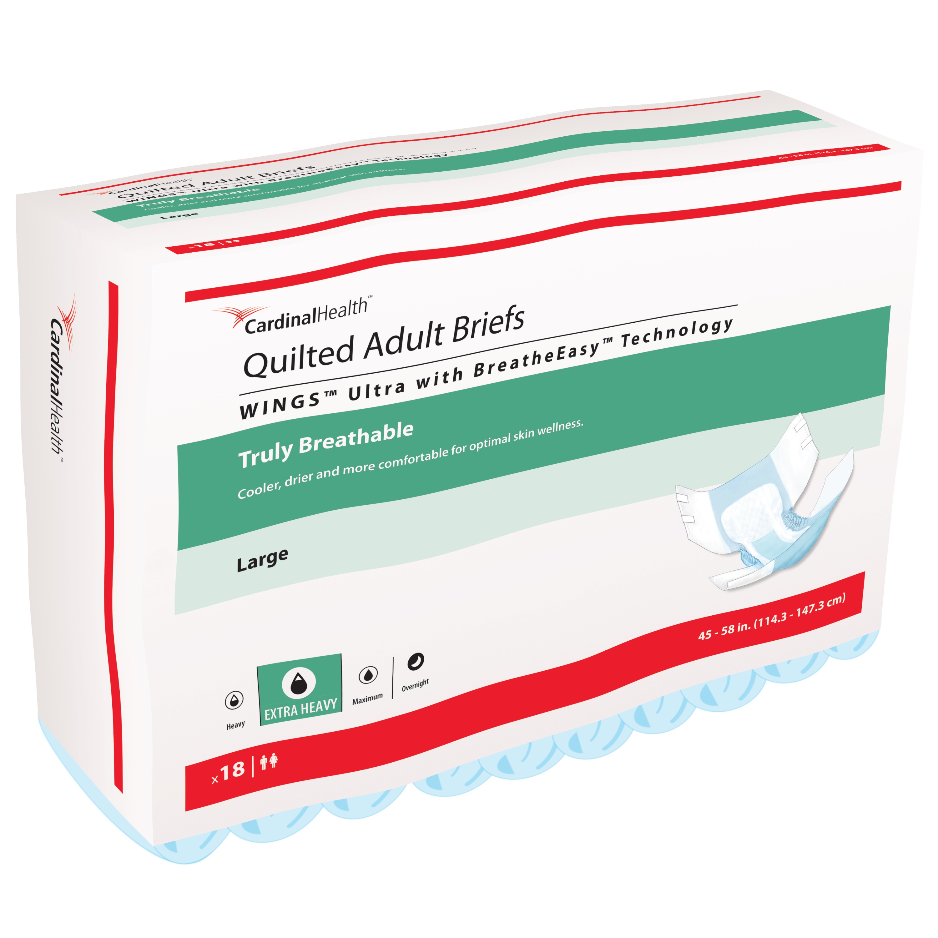 Cardinal Health, Quilted Adult Briefs, Wings™ Ultra, Large, 45" - 58"