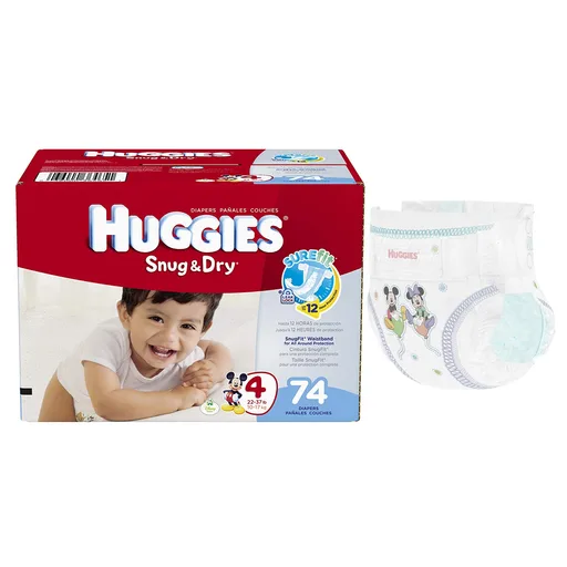 HUGGIES® Snug and Dry™ Baby Diaper, Size 4, Big Pack, 74 Count