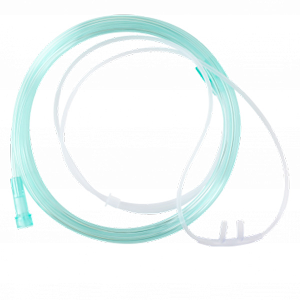 Dynarex Nasal Oxygen Cannula with 50' Tubing and Standard Tip and Standard Connector, Crush Resistant, Light Green, Adult
