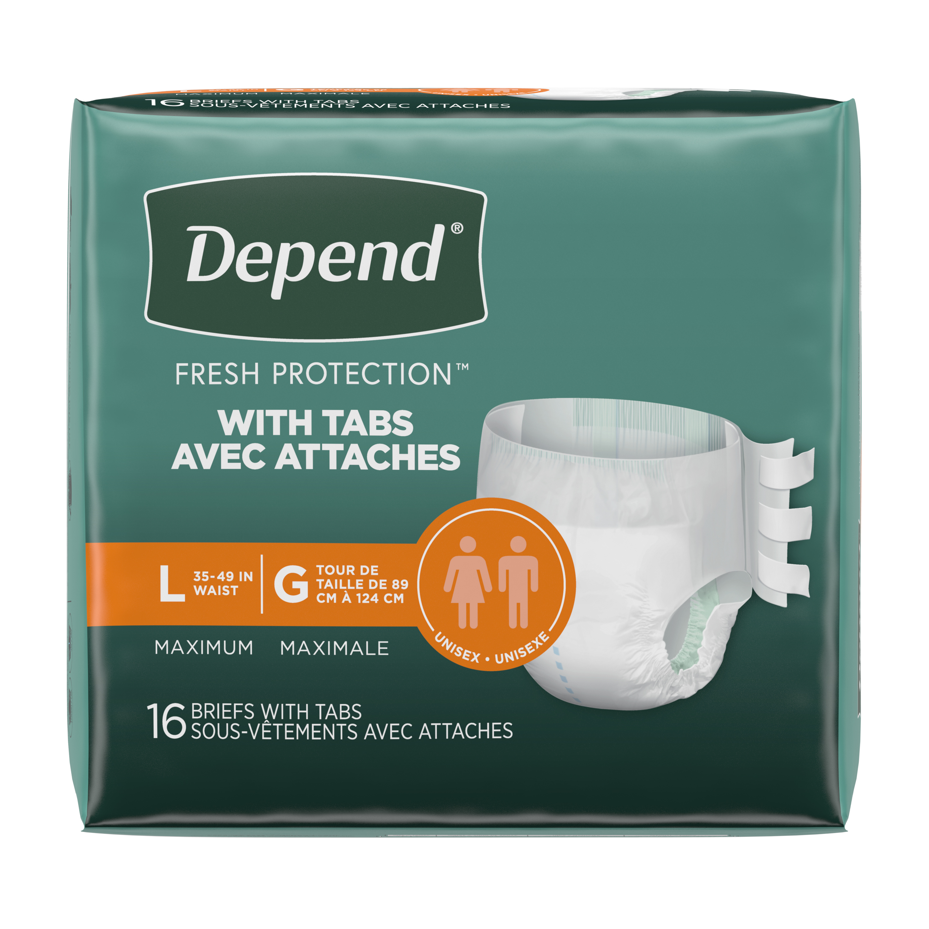 Depend® Protection with Tabs Incontinence Underwear, Maximum Absorbency 35" to 49" Waist, Large - Replaces 6949175