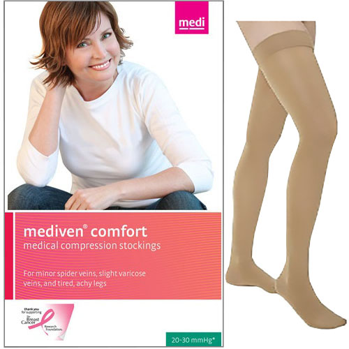 Mediven Comfort Compression Stocking, Thigh-High, Closed Toe, with Silicone Top Band, 30 to 40 mmHg, Size 2 Petite, Natural