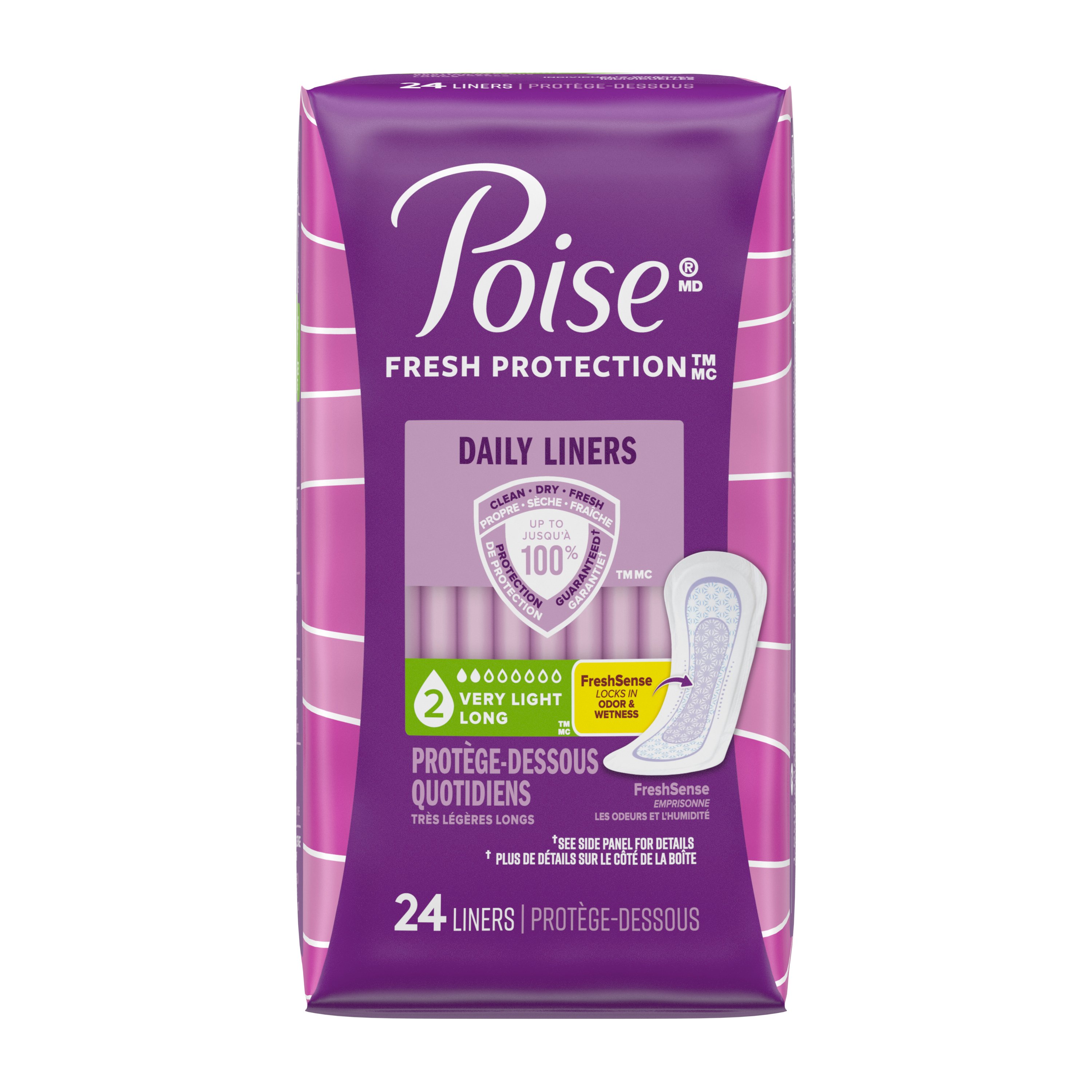 Poise Incontinence Panty Liners, Very Light Absorbency, Long, 24 Count