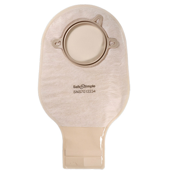 Simpurity 12" Drainable 2-Piece Pouch, Beige, 70mm, 2-3/4" Flange, Belt Tabs, Velcro Closure