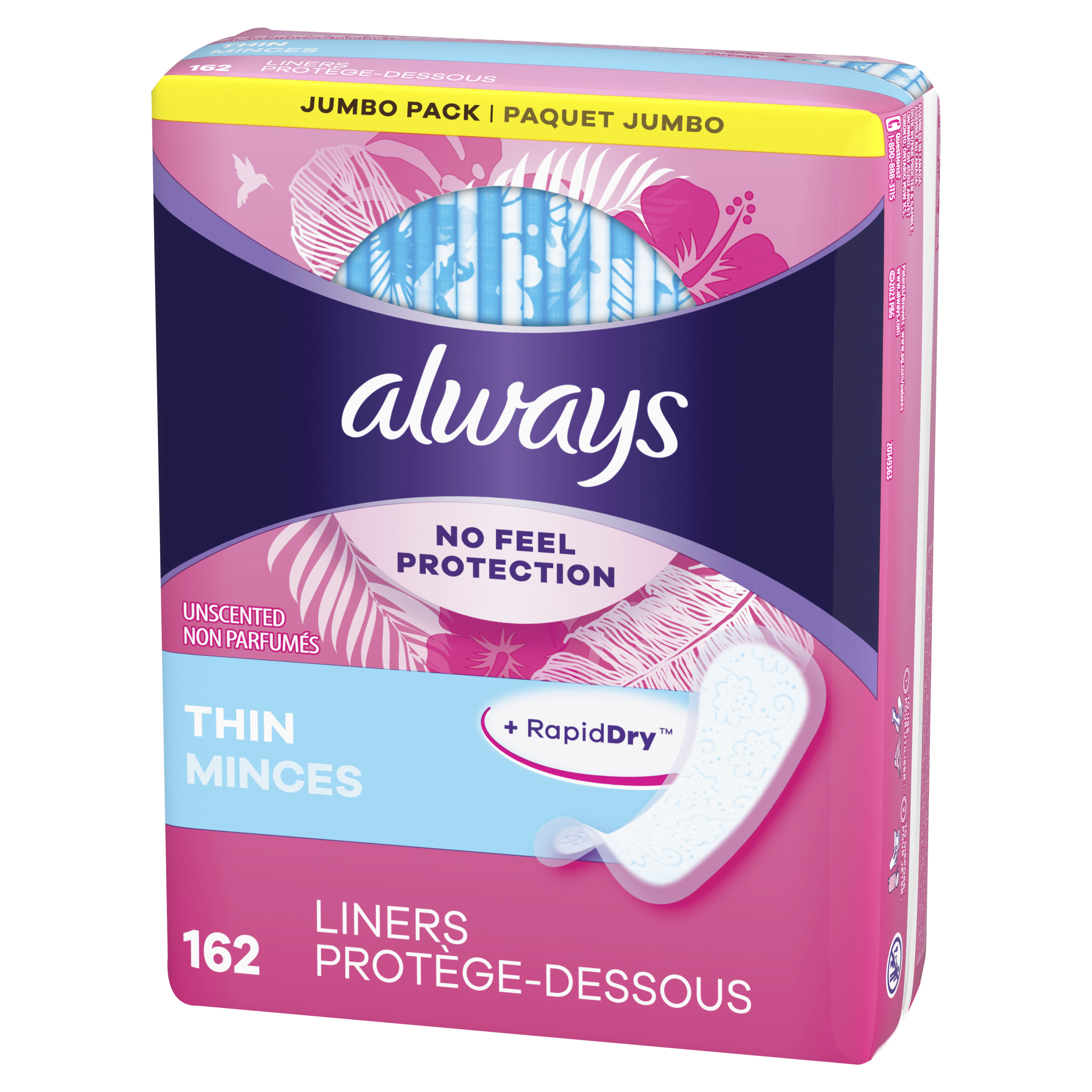 Always Thin Daily Panty Liners, Light Absorbency, Unscented, 162 Count