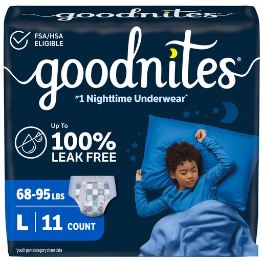 GOODNITES Youth Pants, Large, Boy, Jumbo Pack