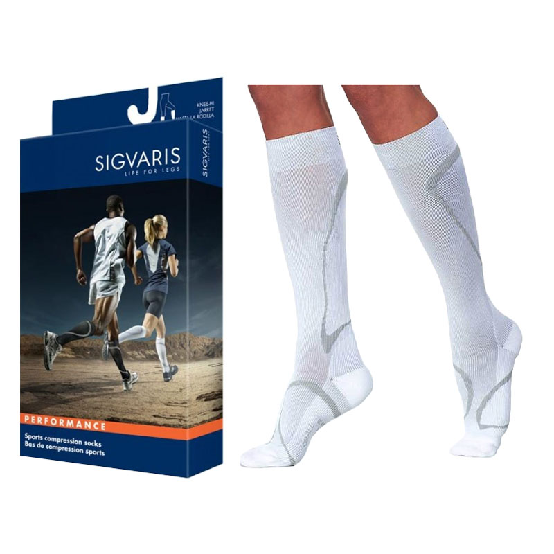 Sigvaris Performance Compression Socks, Calf-High, 20 to 30mmHg, Closed Toe, Size SS, White