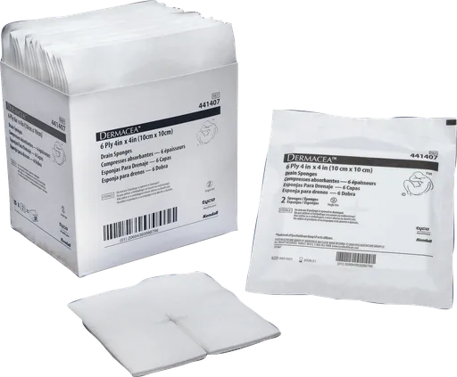 Dermacea Non-Woven Drain Sponge, Sterile 2's, 4" x 4", 6 ply