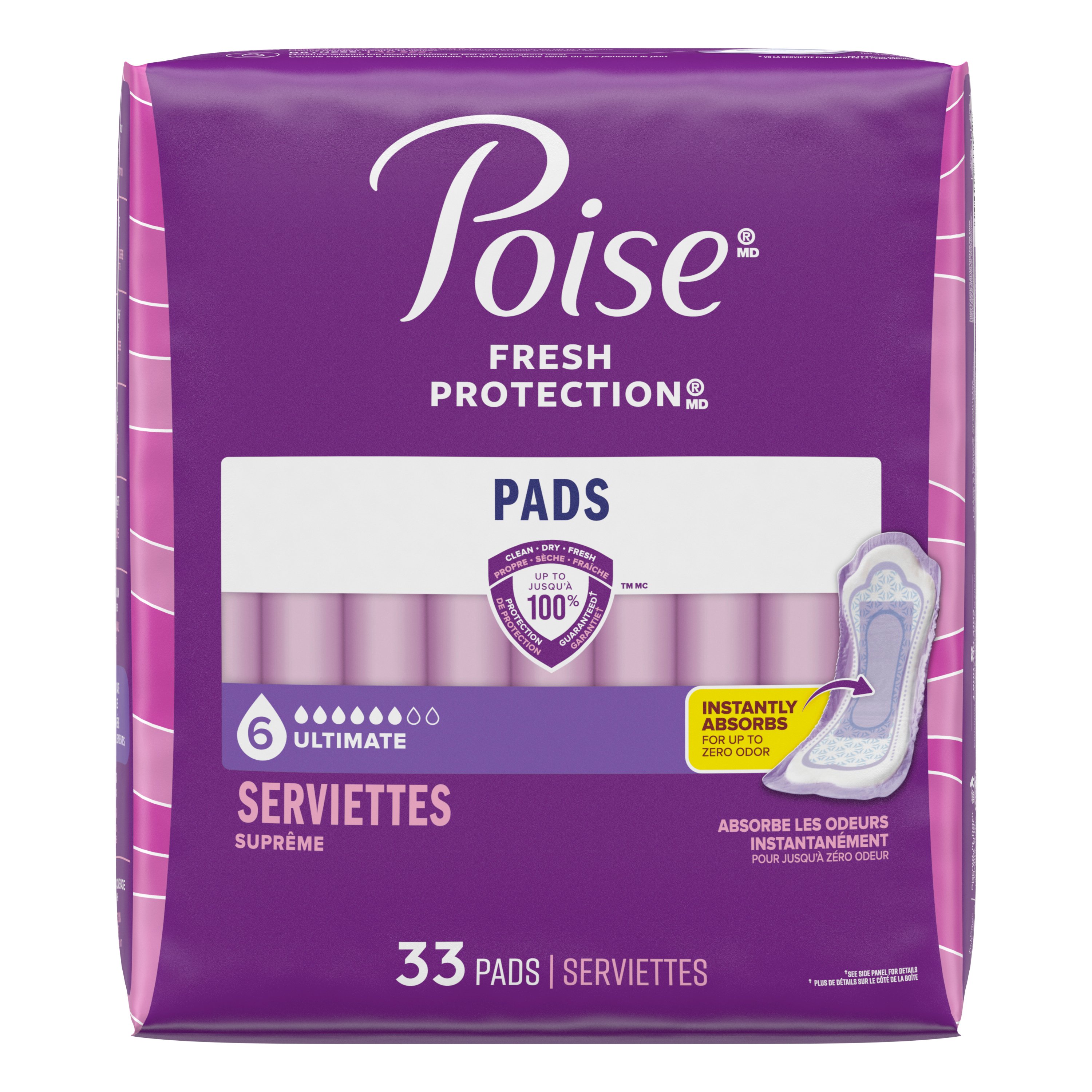 Poise Incontinence Pads, Ultimate Absorbency, Regular, 33 Count