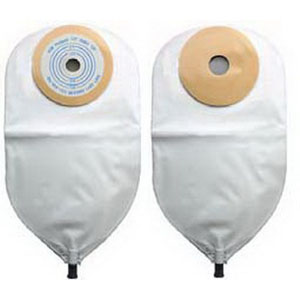 Nu-Hope Laboratories One-piece Post-Op Precut Convex Adult Urinary Pouch 1" Opening Round, 11" L x 5-3/4" W, 24Oz, 3" Adhesive Foam Pad, Odor-proof, Clear