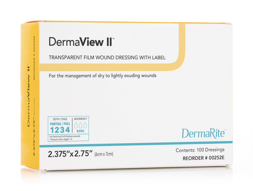 Dermarite DermaView II Transparent Semipermeable Adhesive Film Wound Dressing, 2.37" x 2.75"