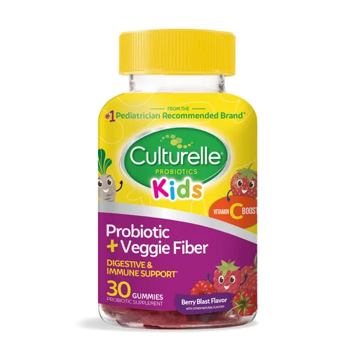Culturelle Kids Probiotic and Veggie Fiber Gummies, Mixed Berry, 30 ct