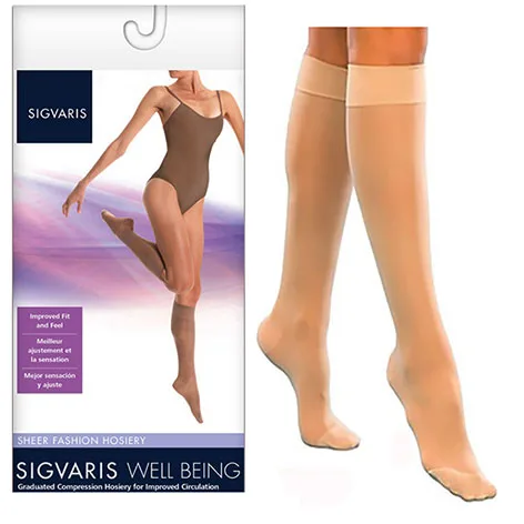 Sigvaris Sheer Fashion Pantyhose, Knee-High, 15 to 20 mmHg, Size C, Natural