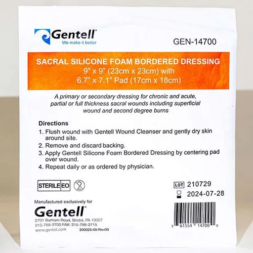 Gentell Silicone Foam Sacral Dressing, 9" x 9"