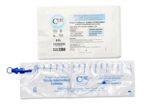 Cure Catheter® Single Closed System, Unisex, Straight Tip, 8 FR
