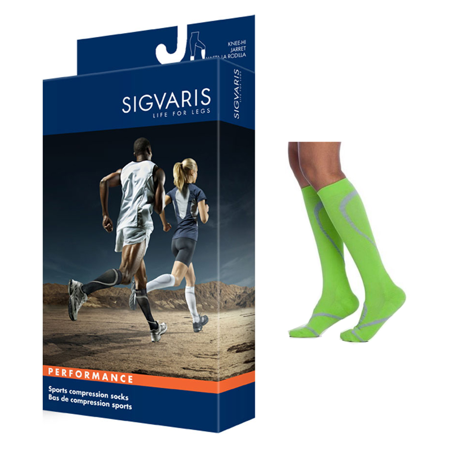 Sigvaris Performance Compression Socks, Calf High, 20 to 30mmHg, Closed Toe, Size MM, Lime