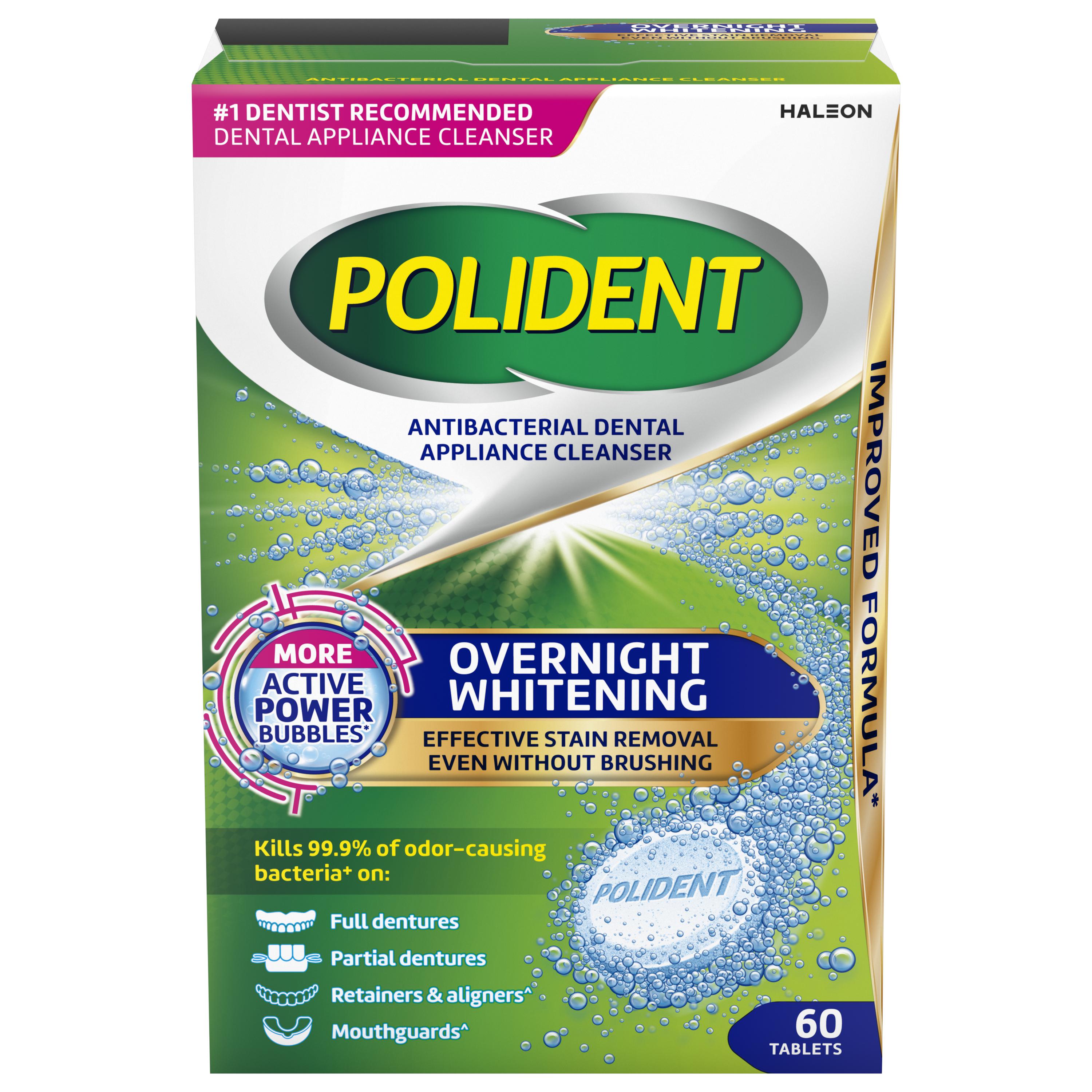 Polident Overnight Whitening Antibacterial Dental Appliance Cleanser Tablets, 60 Count - REPLACES GSK310158034476