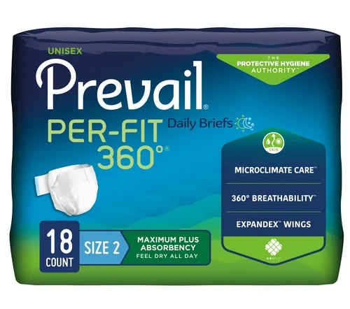 Prevail Per-Fit 360 Incontinence Briefs, Maximum Plus Absorbency, Size 2/ Large