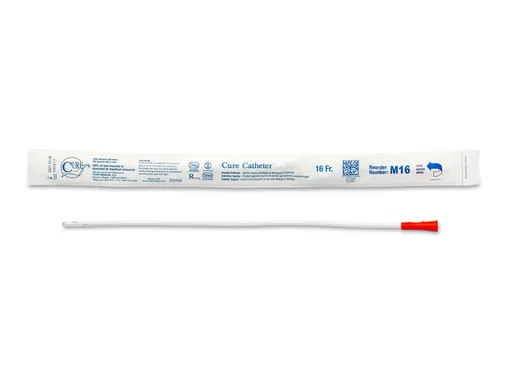 Cure Catheter Uncoated, Single, Male, 16” Straight Tip, 16 FR